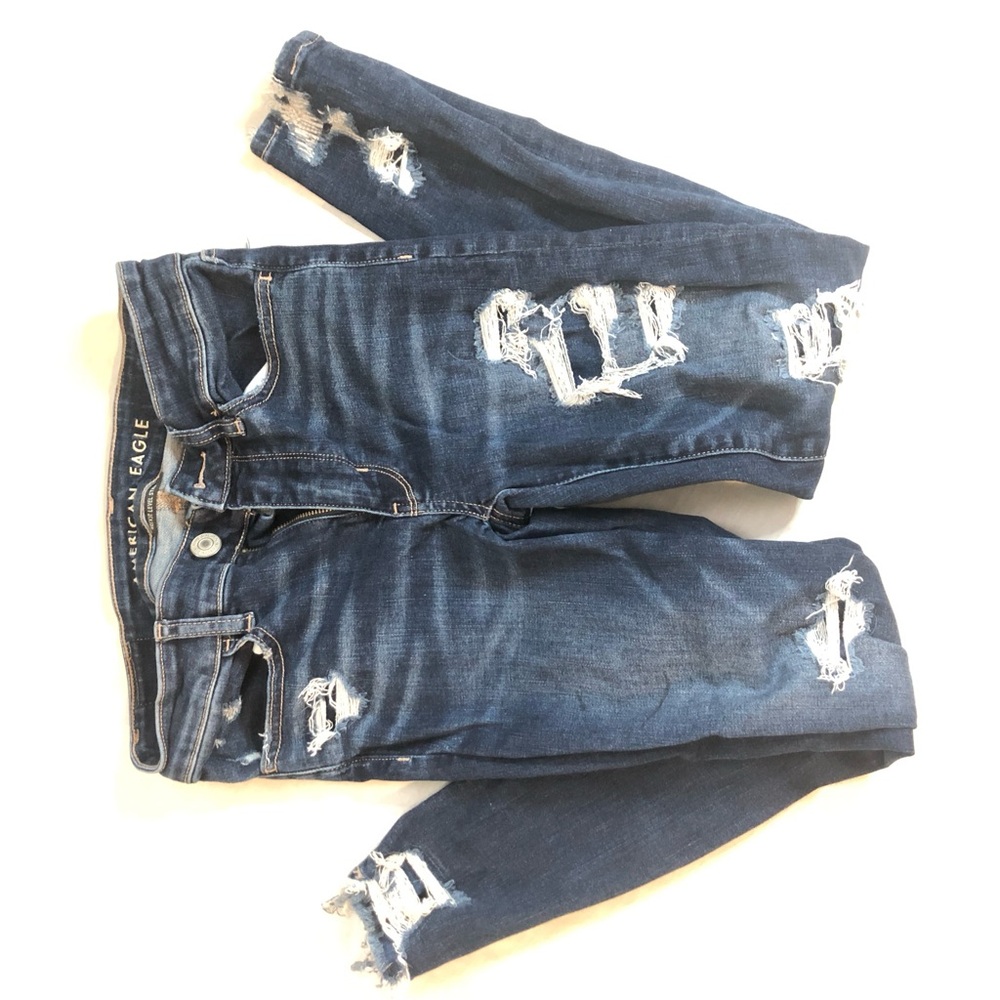 American Eagle Distressed Jeans next level stretch hi-rise jegging crop size 2 - Picture 12 of 12